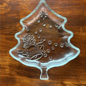 Celebrations Crystal Tree Shaped Glass Dish with Bells Holiday Decor